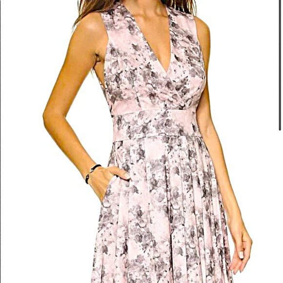 Robert Rodriquez Dress Open Back V-neck Uneven Hem Victorian Floral Pink Grey 2 - Picture 16 of 16